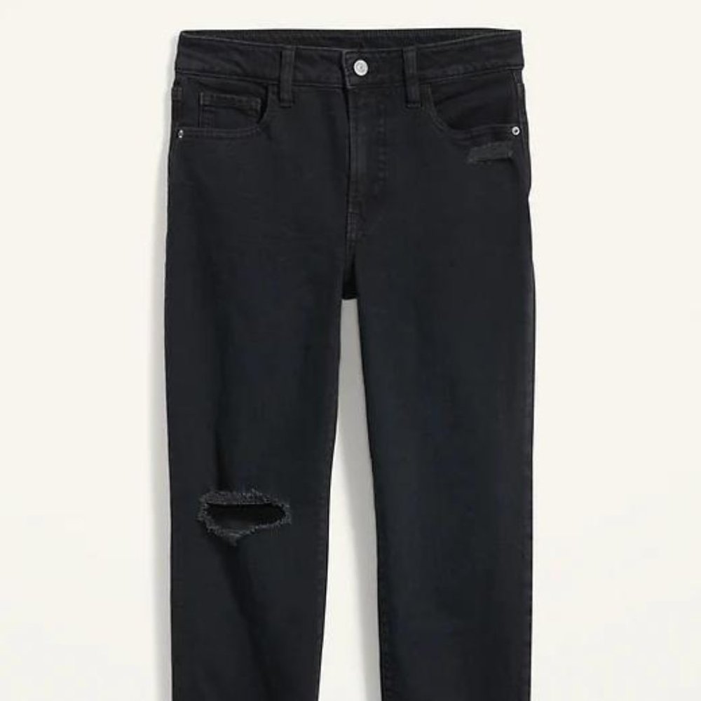 Old Navy High-Waisted O.G. Straight Ripped Black Ankle Jeans for Women New - Picture 5 of 6